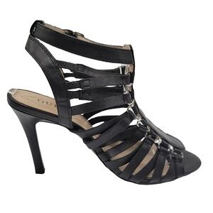 Guess Black Leather Strappy Gladiator Heeled Sandals 4 inch Heel - US 6.5M